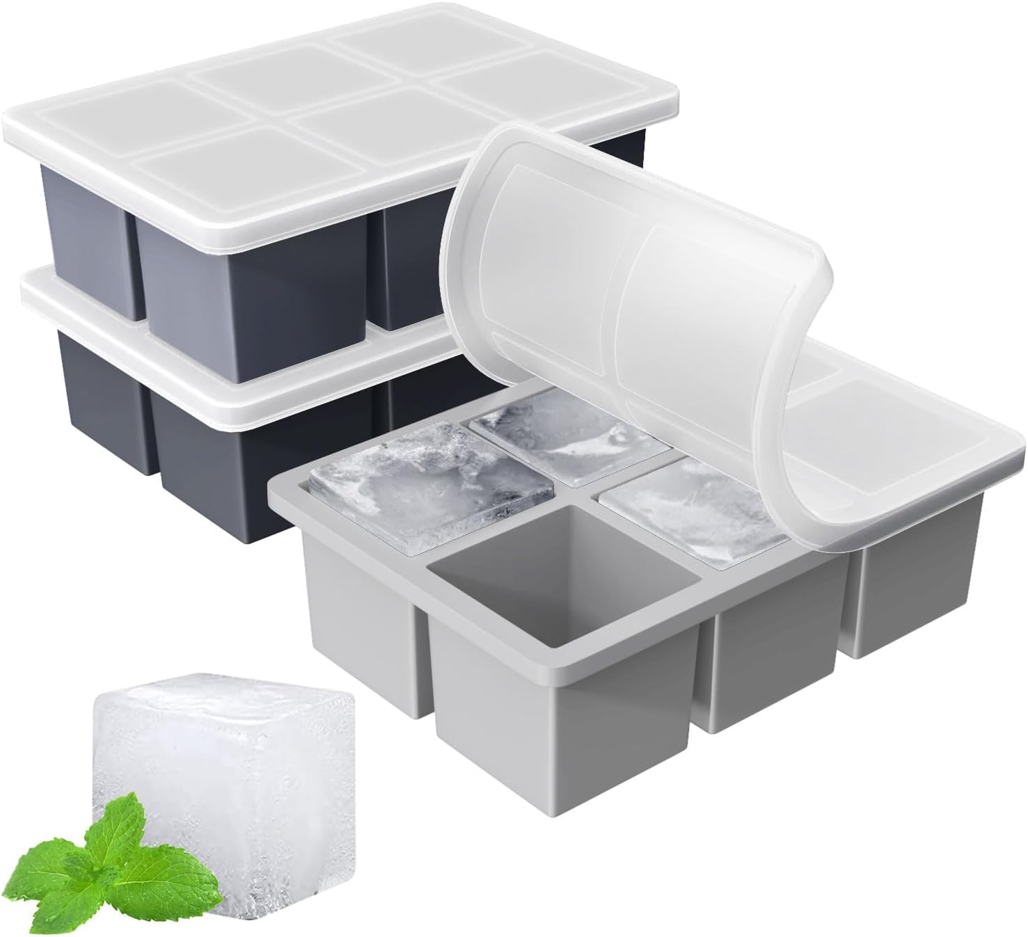 Large Ice Cube Tray for Whiskey: Big Square Ice Cube Maker for Cocktail - 3Pack Silicone Old Fashioned Ice Cube Trays - 2inch Huge Cubed Ice Trays for Whisky