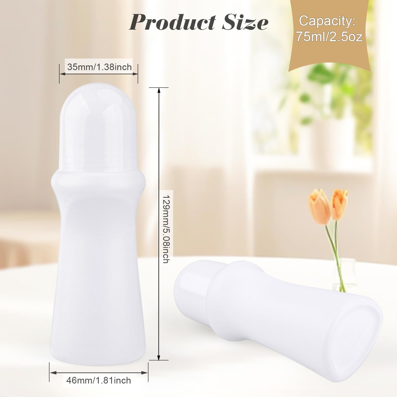 10 Pcs 75ml/2.5oz Roller Bottles Plastic Empty Roll On Bottles Refillable Deodorant Containers with Plastic Roller Ball for Cosmetic Lotion Essential Oil Perfumes Balms