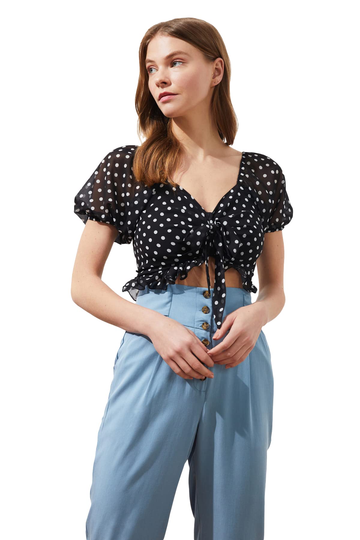 Trendyol Women's Black Link Detailed Harvest Blouse, 8
