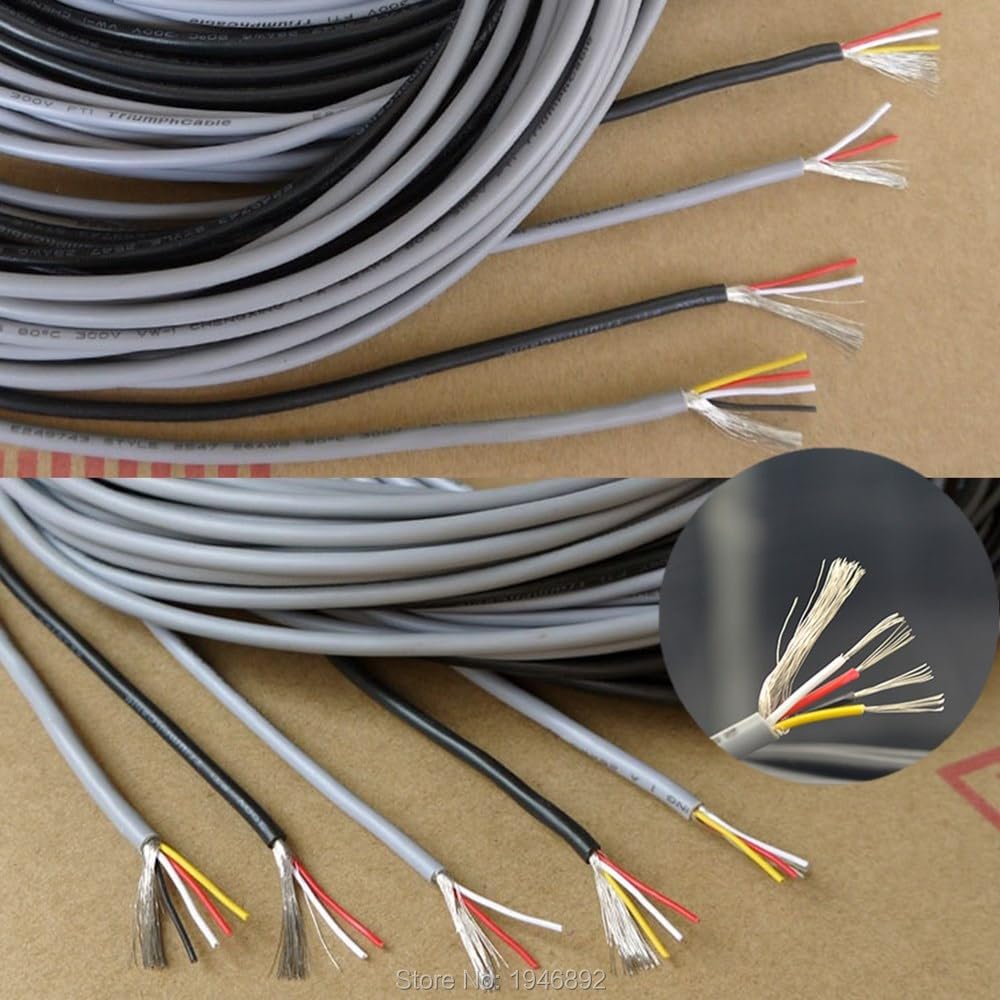 AE-TOOL - UL 2547 28/26/24 AWG Multi-core Control Cable Pure Copper Wire Shielded Audio Cable Headphone Cable Signal Wire Cable (26AWG 2cores Gray)