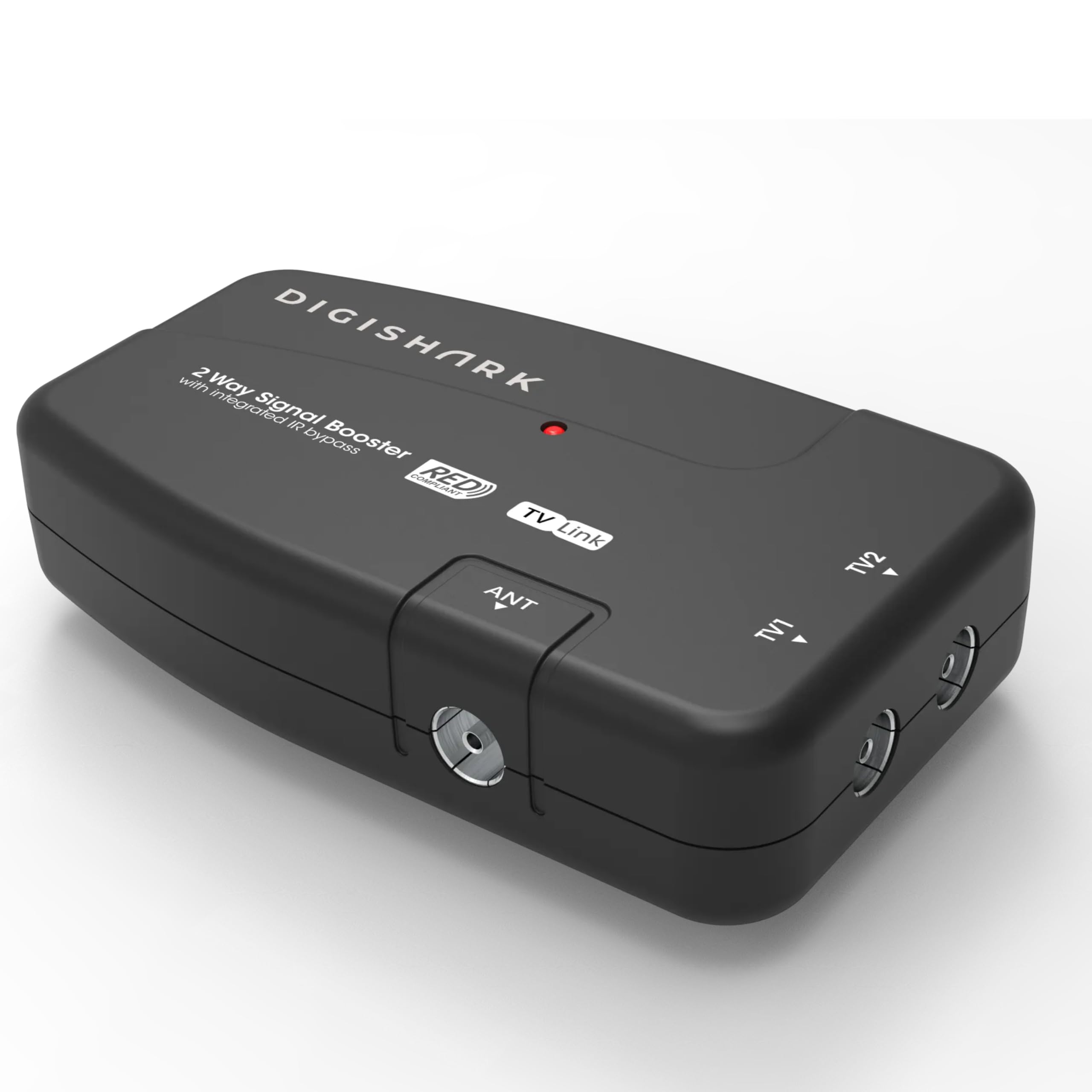 2 Way TV Aerial Signal Booster&Splitter Amplifier, Improves Picture Quality&Channel Reception, IR Bypass Compatible, Built-In 4G/5G LTE Filter, Freeview HD UHF Ch 21-60, 4K, FM&DAB