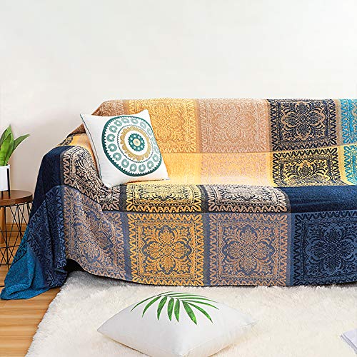 MayNest Bohemian Tribal Throws Blankets Reversible Colorful Red Blue Boho Hippie Chenille Jacquard Fabric Throw Covers Large Couch Furniture Sofa Chair Loveseat Recliner Oversized (Blue, L:102x87)