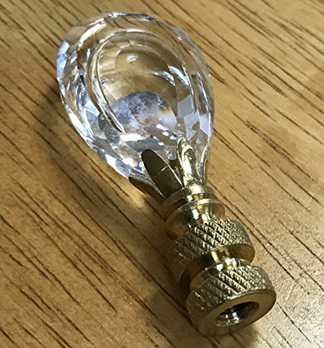 Image of Royal Designs Flat Teardrop Shaped K9 Clear Crystal 1.12 inch Lamp Finial for Single Lamp Shade, Polished Brass Base - Set of 2