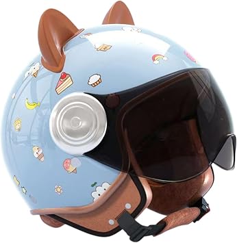 Retro Kids DOT Approved 3/4 Motorcycle Half Helmet with Cat Ears,Toddler Vintage Go-Kart Scooter Dirt-Bike ATV Helmet,Child Skateboard Moped Bicycle Helmet for Boys Girls