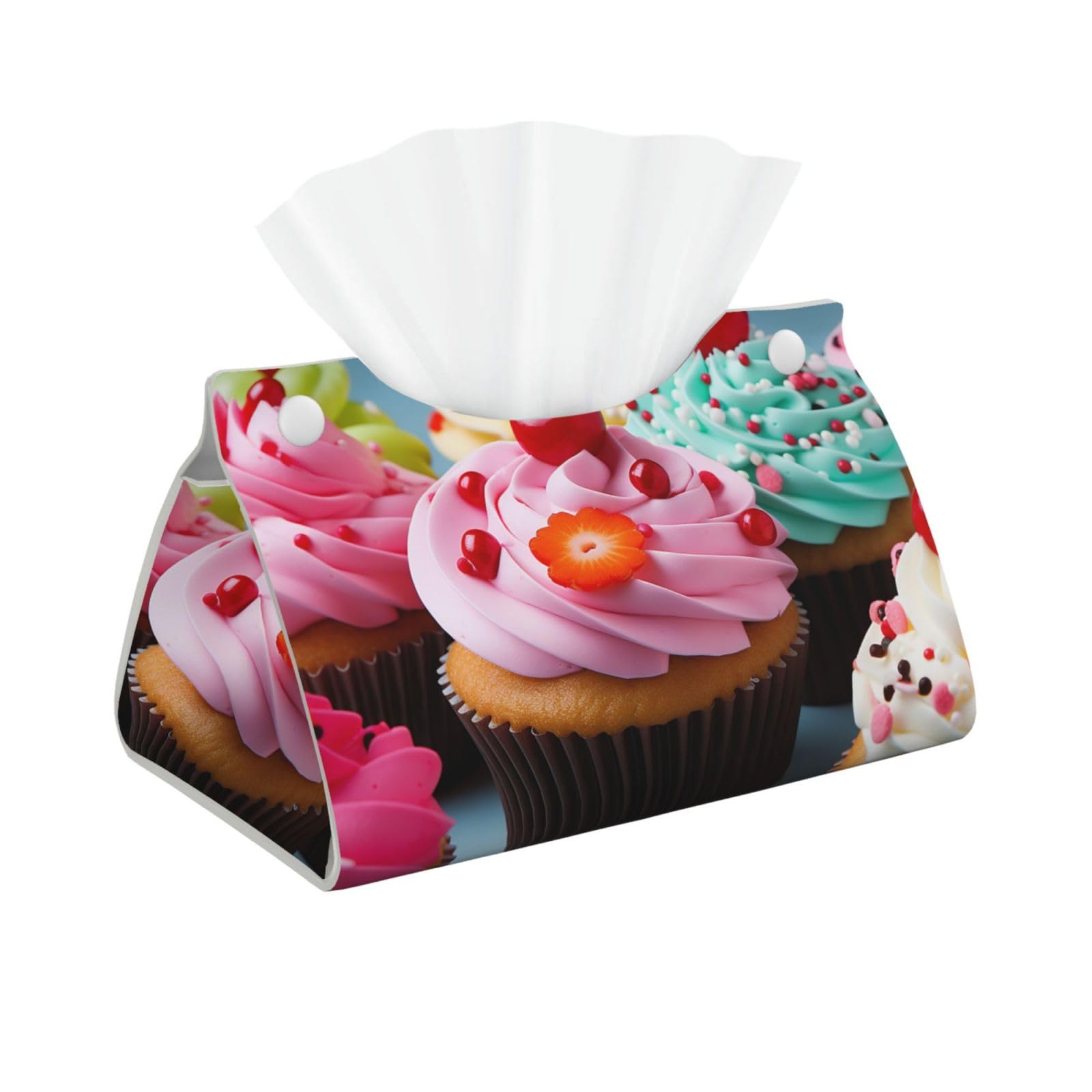 Pu Leather Tissue Box Cover, Cupcake Rectangle Tissue Case Covers Decorative Tissue Box Holder Waterproof Tissue Holder Organizer for Bathroom Home Office
