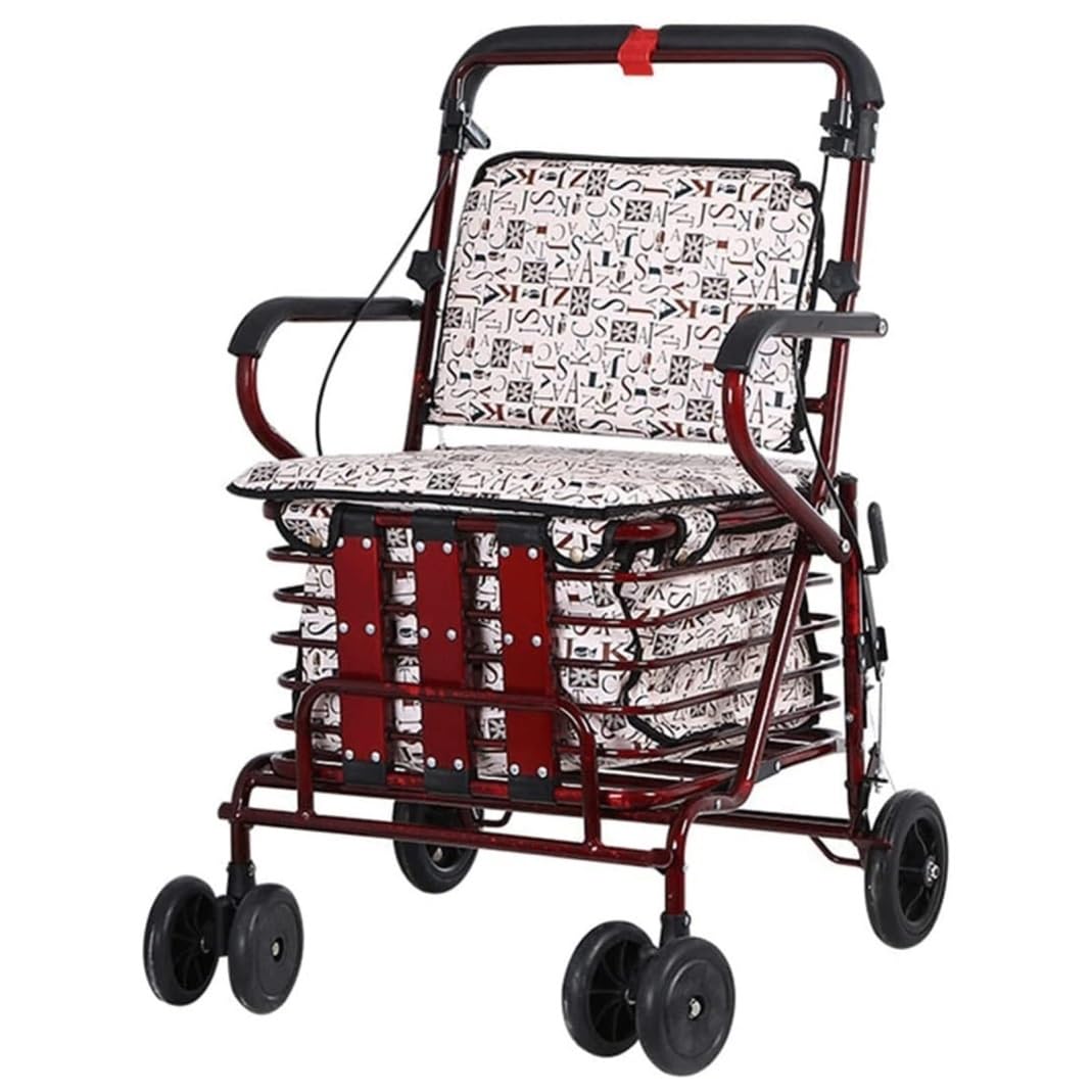 Pratico Trolley Carrello Deambulatore con Sedile E Ruote della Spesa Pieghevole per Anziani Rollator Portatile Leggero da Passeggio Carrello Pieghevole per la Spesa(B)