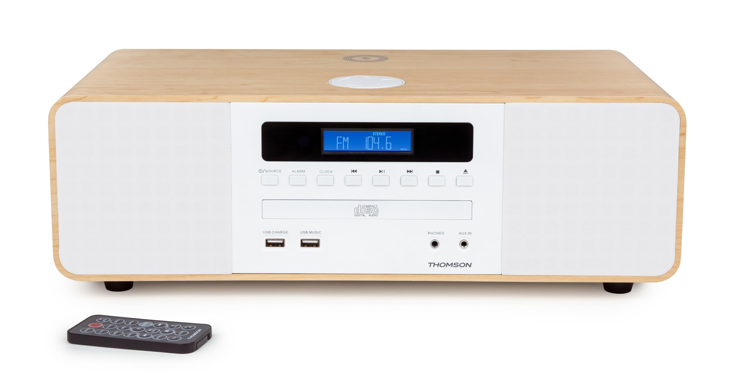 THOMSON Micro Chaîne Bluetooth Lecteur CD Enceinte HiFi 50W Radio FM DAB+ Chargeur Smartphone sans Fil Induction Compatible Iphone Samsung Galaxy Port Aux USB MP3