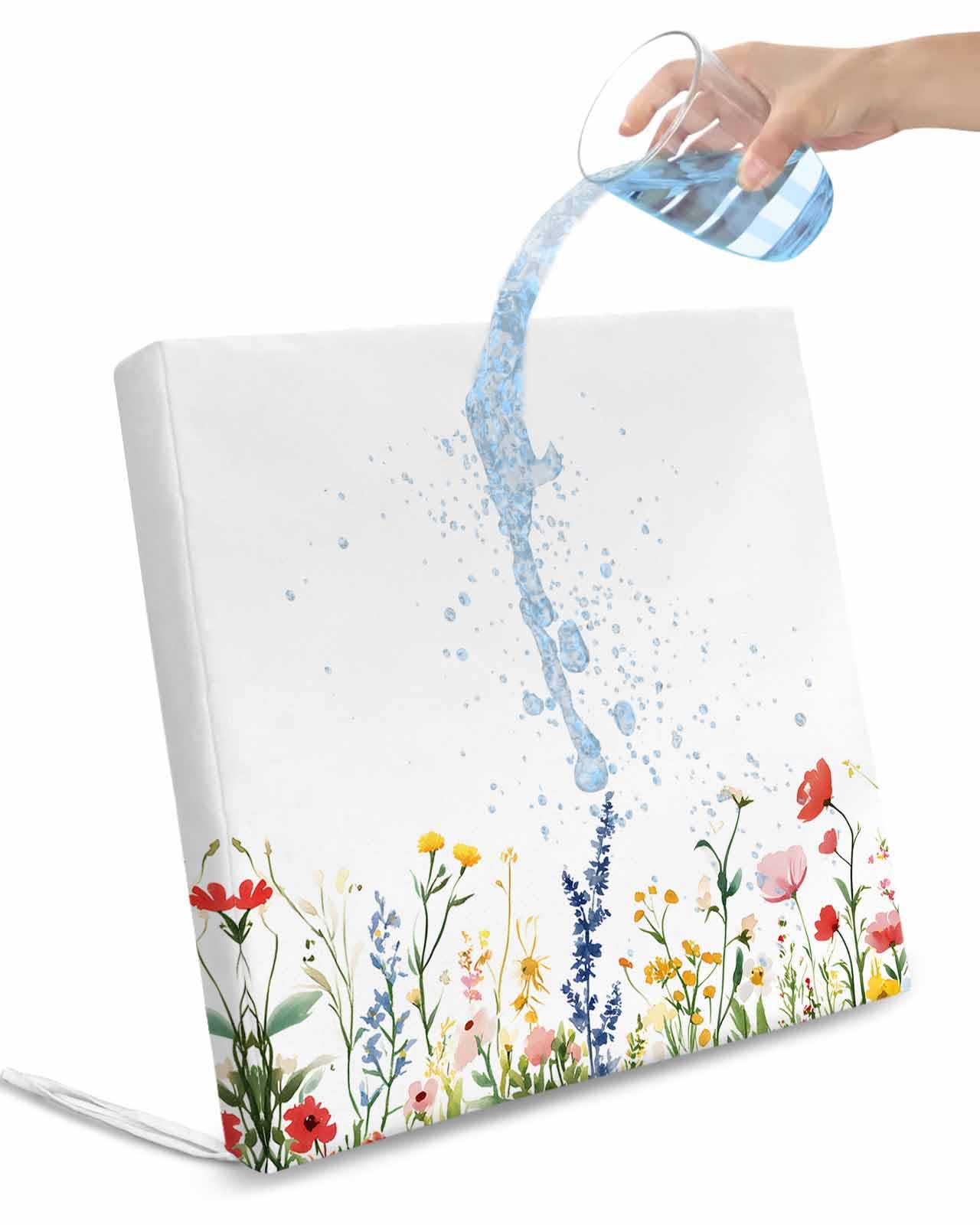 2 Pack Spring Flowers Waterproof Cushion Covers with Ties, Outdoor Patio Chaise Lounge Chair Seat Cushion Slip Covers Replacement(Only Cover) Simple Botanical Wildflowers Herbs 24