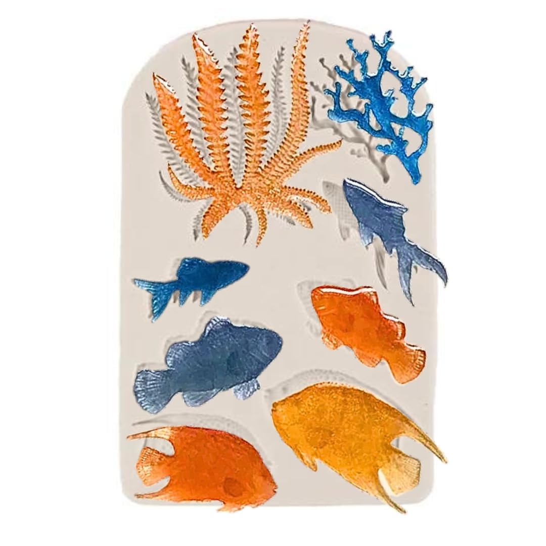 8-Cavity Marine Theme Cake Fondant Mould, Goldfish Fish,Seaweed,Coral Under The Sea Theme Handmade Chocolate Baking Molds for Cookie Chocolate Candy Gummy Decoration Fondant Polymer Clay-image-33