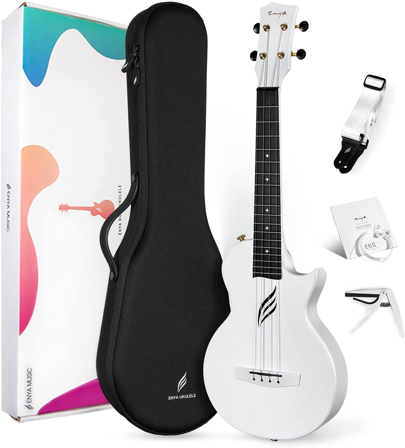 Tenor Ukulele 26 Inch Carbon Fiber Cutaway Travel Ukelele for Adult with Beginner Bundle Kit Including Case, Strap, Capo and Strings（Nova U Pro White）