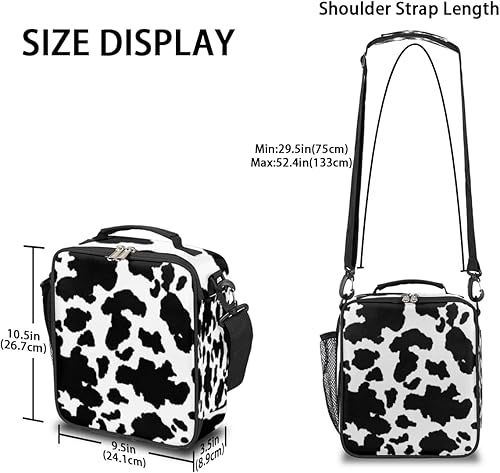 Miniatura 3 de Lonchera con estampado de vaca para niños, bolsa de almuerzo aislada de vaca negra y blanca para niñas y niños, bolsa de preparación de comidas