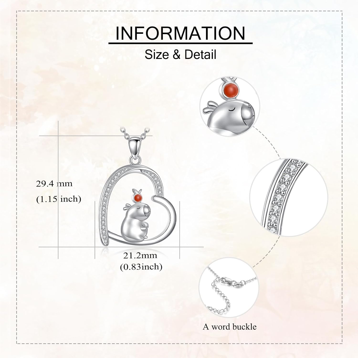 URONE Capybara Necklace 925 Sterling SIilver Capybara Pendant Necklace Animals Jewelry Gifts for Women - Image 5