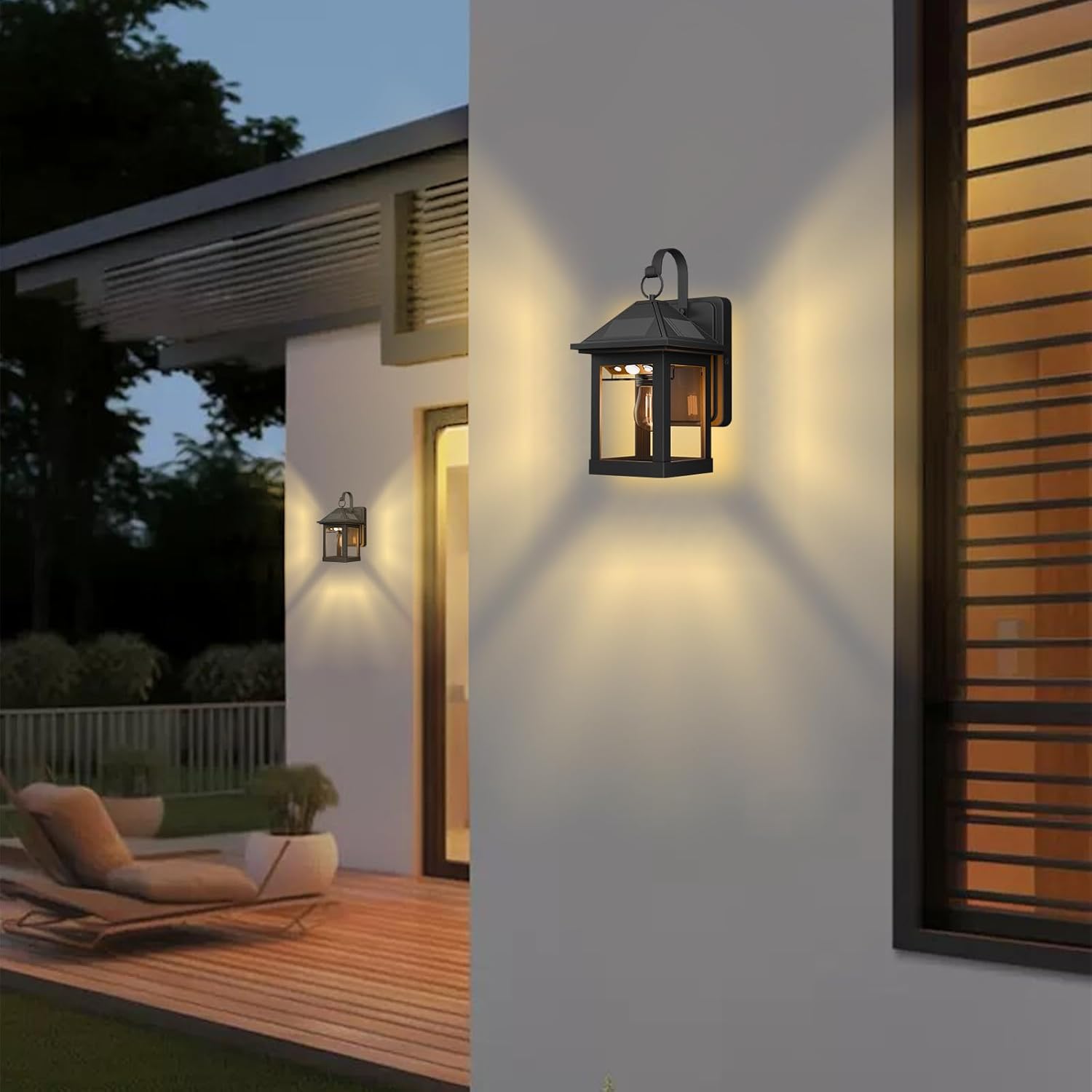 Solar Wall Lanterns Outdoor 2 Pack with E26 Bulb, Dusk to Dawn Motion Sensor 3 Modes Waterproof Porch Wall Lights for Patio, Fence, Garage, Front Door,Entryway