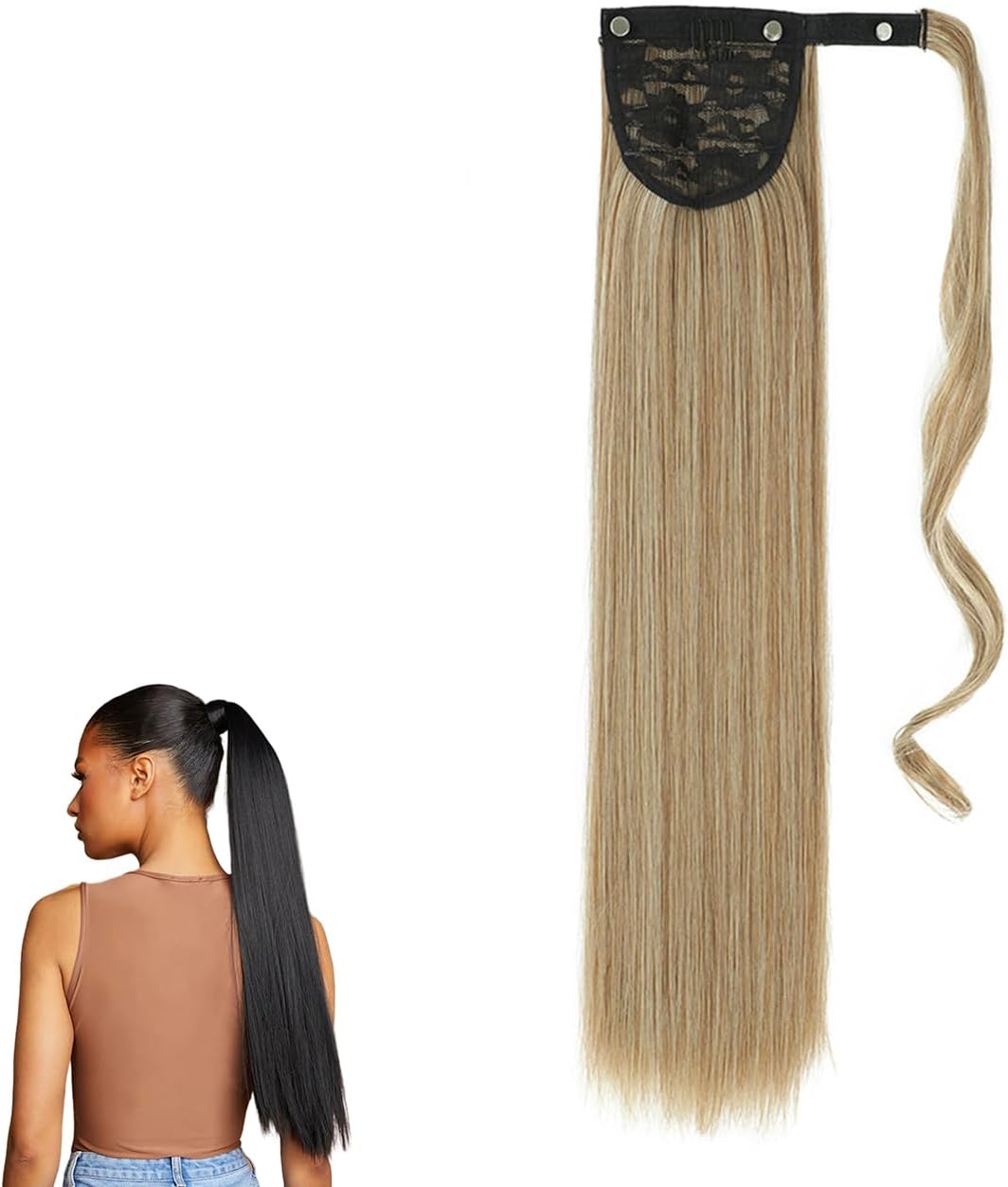 prinfantasy Hair Extension Sandy Hair Ponytail Hair Piece for Women 22 Inches Long Straight Wrap Around Ponytail Tie Hair Extensions One Piece Wigs for Women, MW120