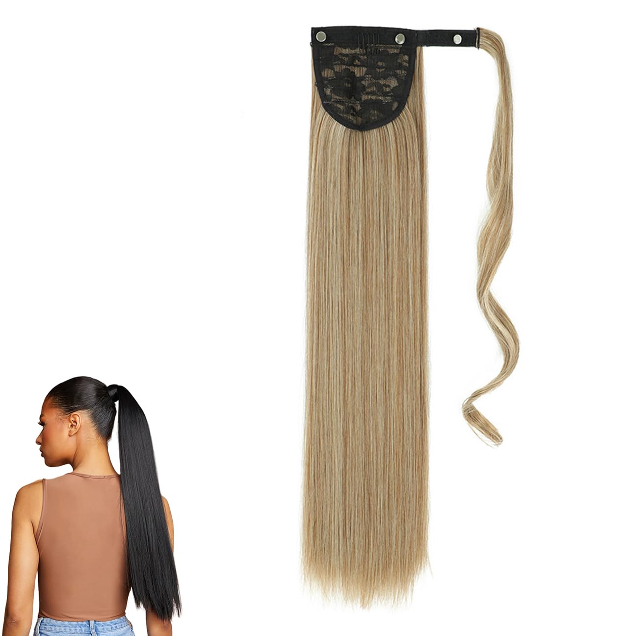 prinfantasy Hair Extension Sandy Hair Ponytail Hair Piece for Women 22 Inches Long Straight Wrap Around Ponytail Tie Hair Extensions One Piece Wigs for Women, MW120