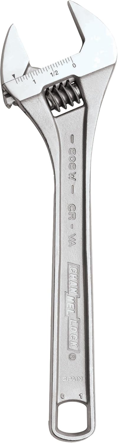 Channellock Adjustable Wrench 808W - Wide Jaw, Powder Coated, Chrome Vanadium Steel - 8-Inch