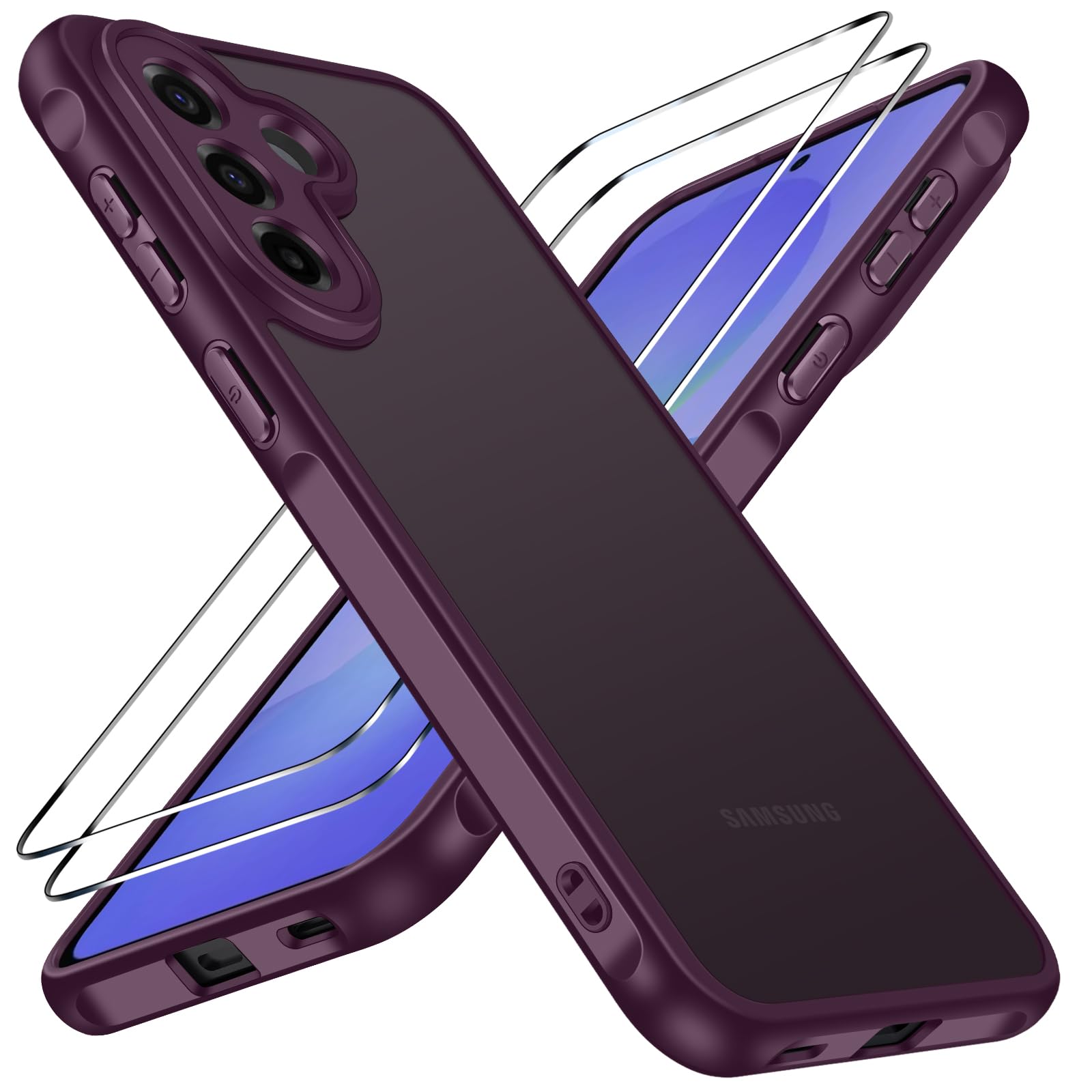 ivoler Hülle für Samsung Galaxy A57 5G mit 2 Stück Panzerglas, [Militärstandard] Stoßfest, [Kameraschutz] Handyhülle, Matt Durchscheinende Rückseite, Anti-Fingerabdruck Schutzhülle, Rotwein