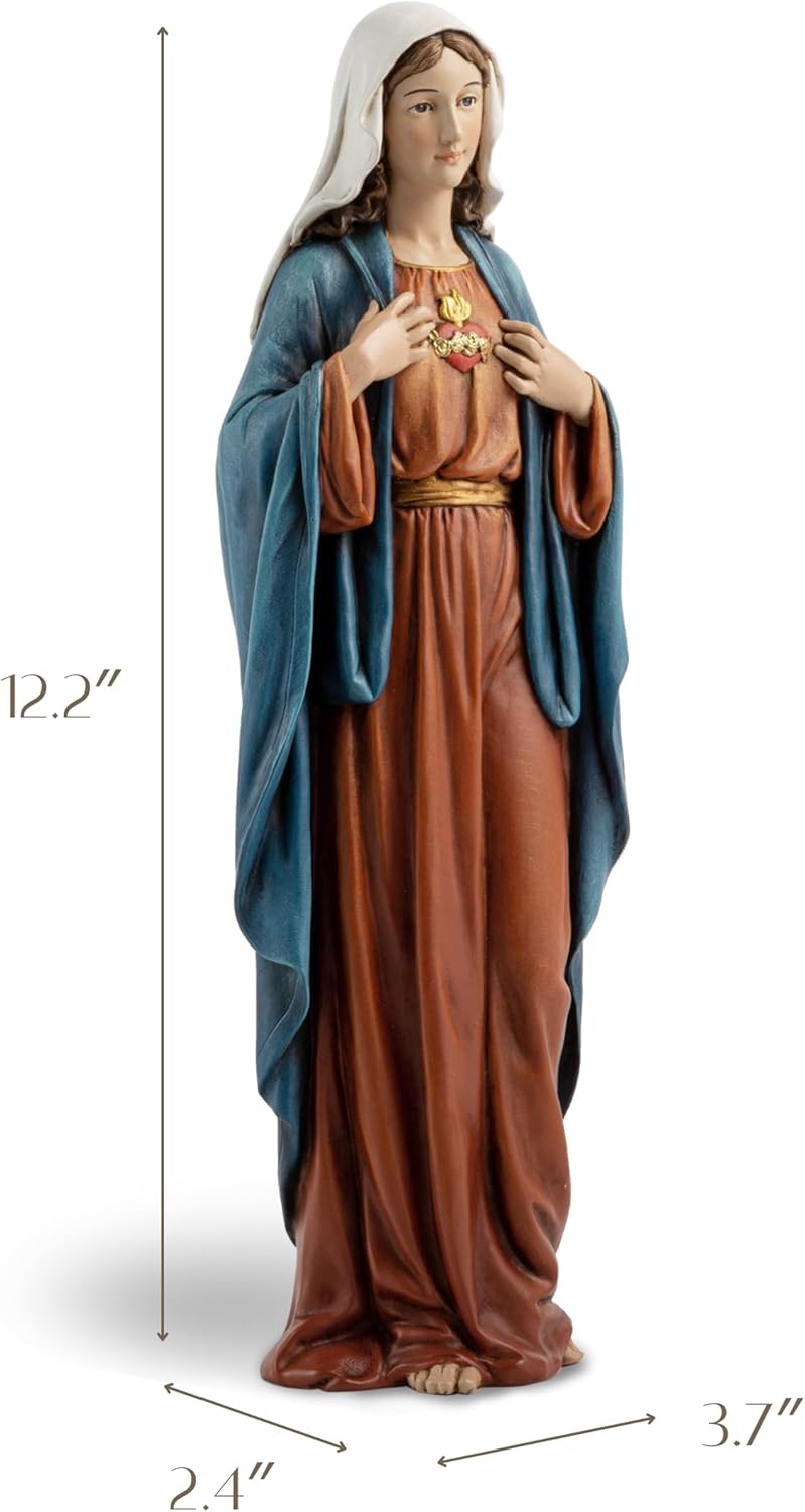 12" H Immaculate Heart of Mary Statue,Vrigin Mary Mother of Jesus Statue,Perfect Hand Made Catholic Figurine for Home Decor Catholic Gifts for Mom's Birthday