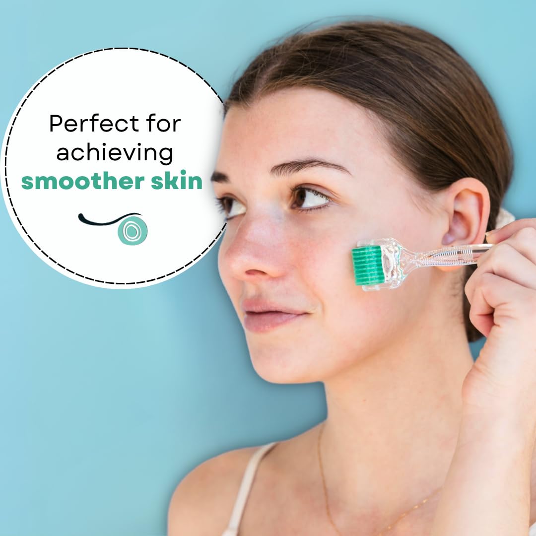 Derma Roller per capelli e pelle, 0,30 mm Microneedles in titanio, per perdita di capelli, cicatrici da acne e macchie scure, 192 veri aghi singoli con custodia per uomini e donne