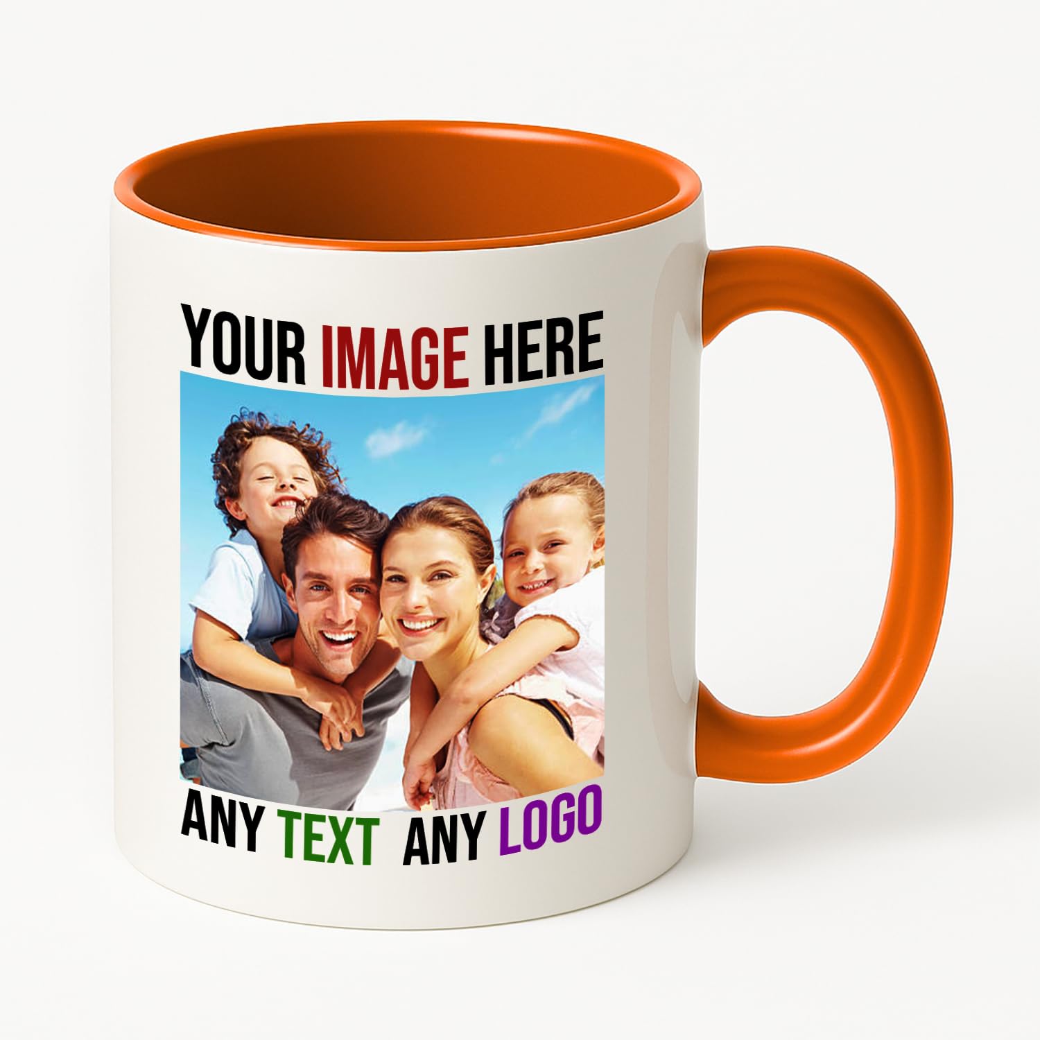 PrintWink Personalised Mug | Coloured Custom Coffee Cup with Photo & Text | Coloured Handle and Inner Mugs for Tea & Hot Chocolate | Unique Gift for Men & Women | Orange — image 1