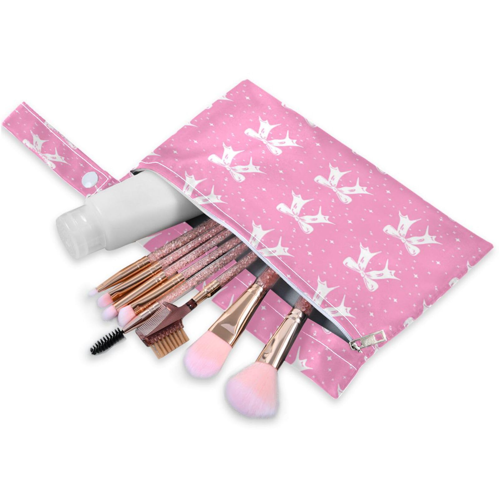 ATTX White Bows Wet Dry Bags 2-Pack - Reusable Cloth Diaper Storage for Travel, Beach & Gym | Multi-Use Waterproof Bags for Swimsuits, Baby Clothes, Sports Gear#97