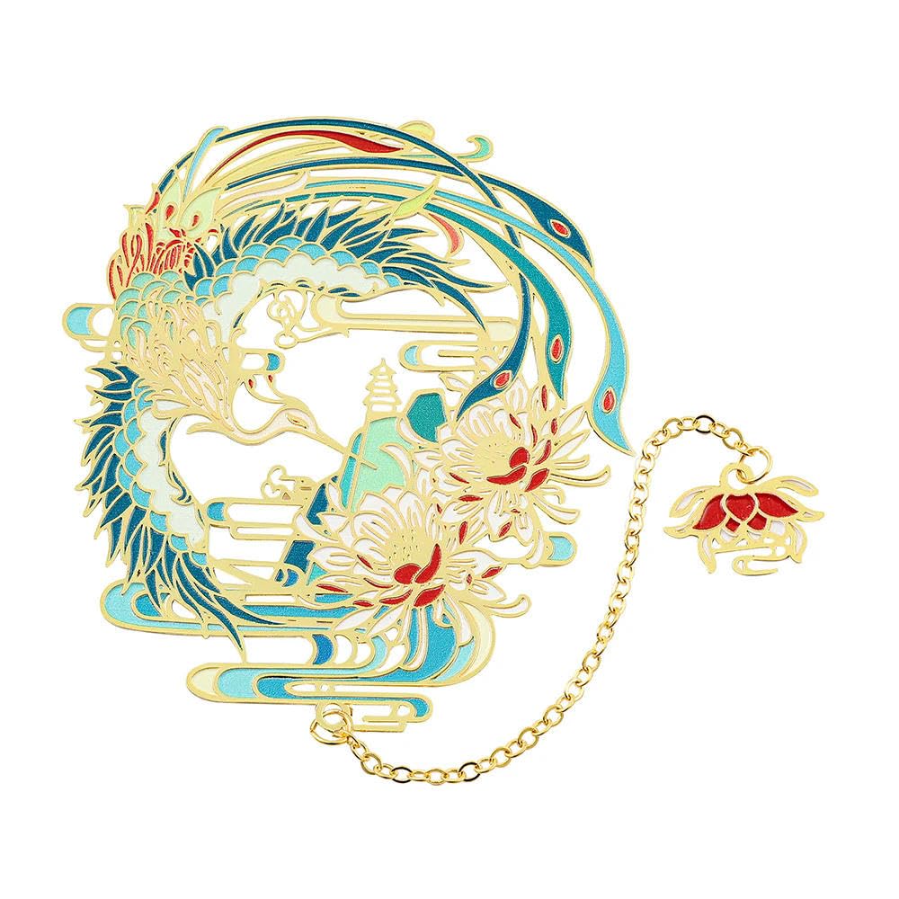 Yoyobo Boys Sq0415 Ancient Chinese Style Auspicious Animal Bookmark Myth Spirits Nine-Tailed Fox Koi Fish Phoenix Dragon Stainless Steel Bookmark