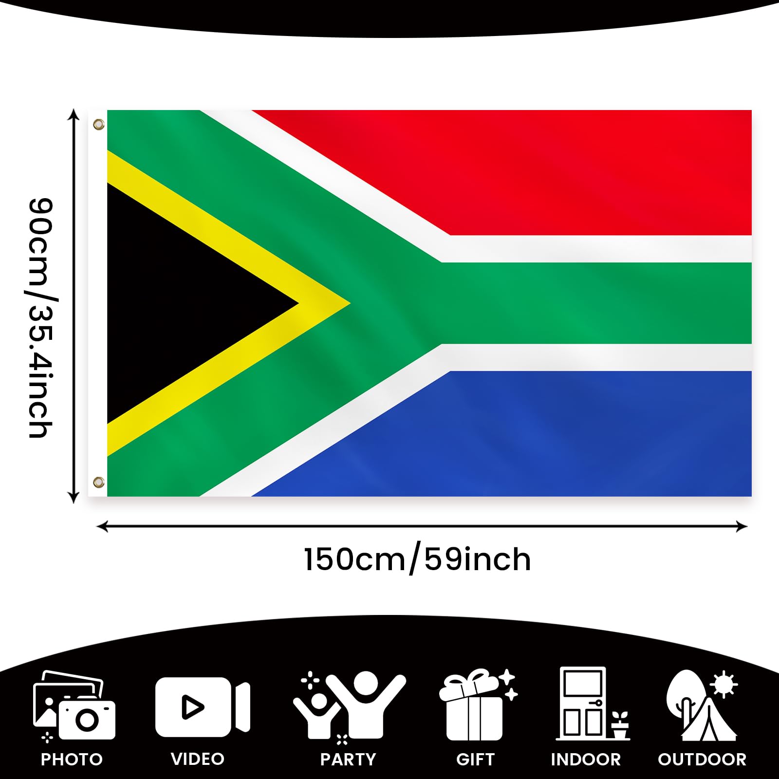 PartyYaa South African Flag, 5ft x 3ft South African Flag for Party Decorations Single Side with 2 Brass Eyelets, Waterproof - Image 2