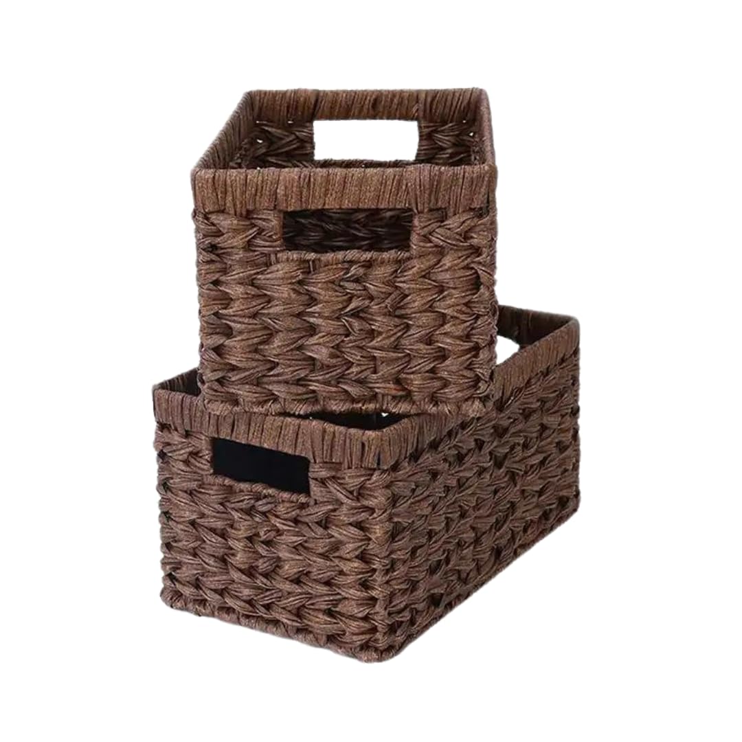 Basketique 2 Pcs Water Hyacinth Rattan Wicker Storage Brown Rectangular Basket. Bread, Fruit, Vegetables, Food, Serving, Gift Basket. Home, Kitchen, Restaurant, Outdoor picnic 12.9