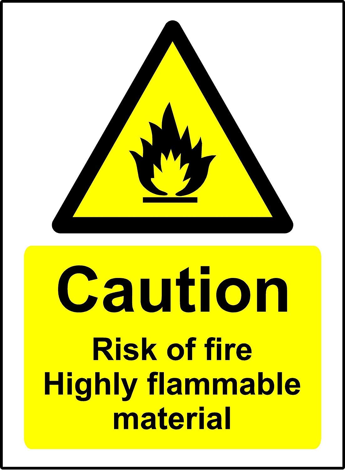 Warning signs Caution risk of fire highly flammable material Safety sign - 1.2mm Rigid plastic 150mm x 100mm