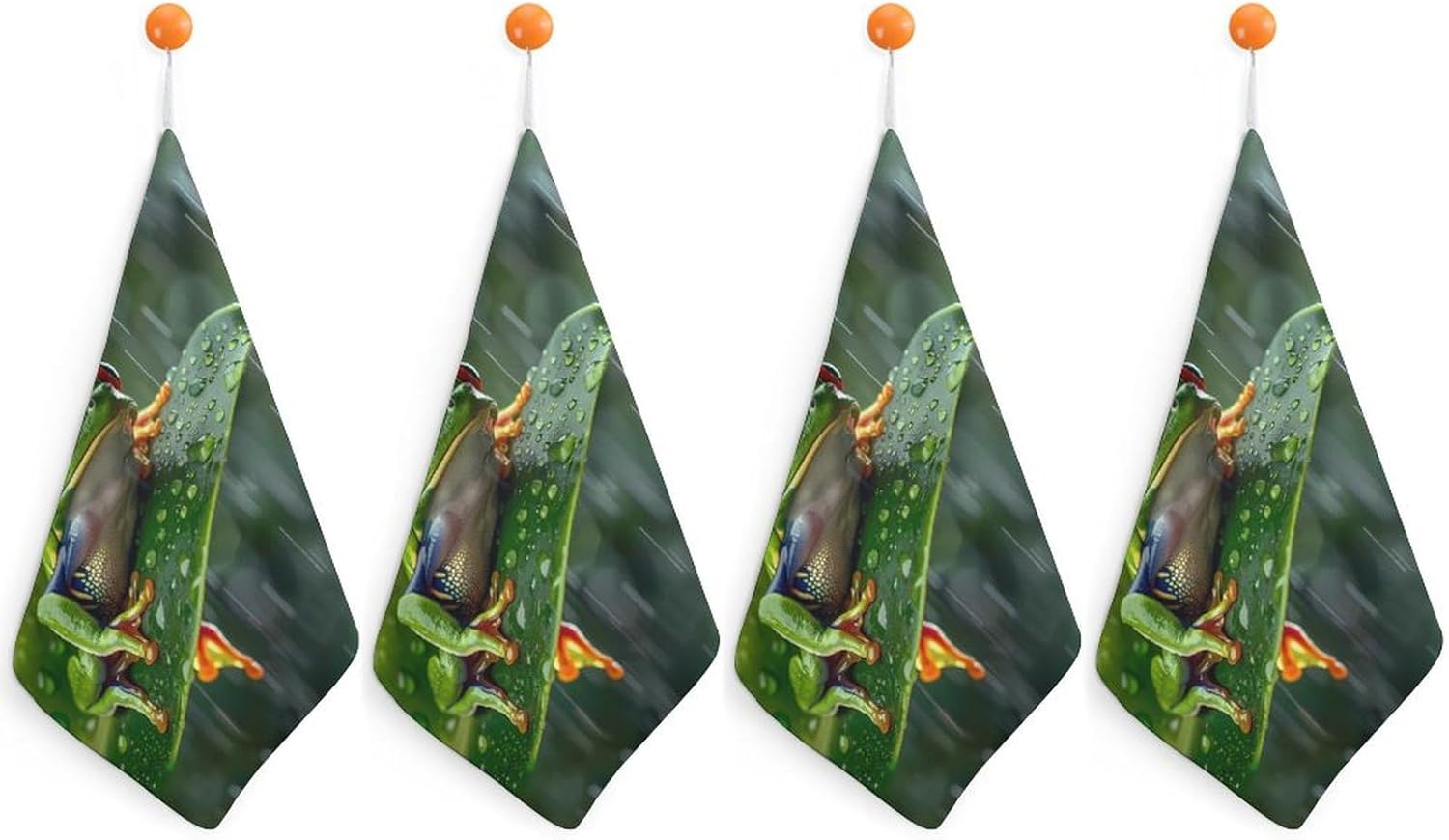 Tree Frog on A Rainy Tree Hand Towels for Bathroom Kitchen Towels Small Towel Handkerchiefs with Hanging Loop 4PCS