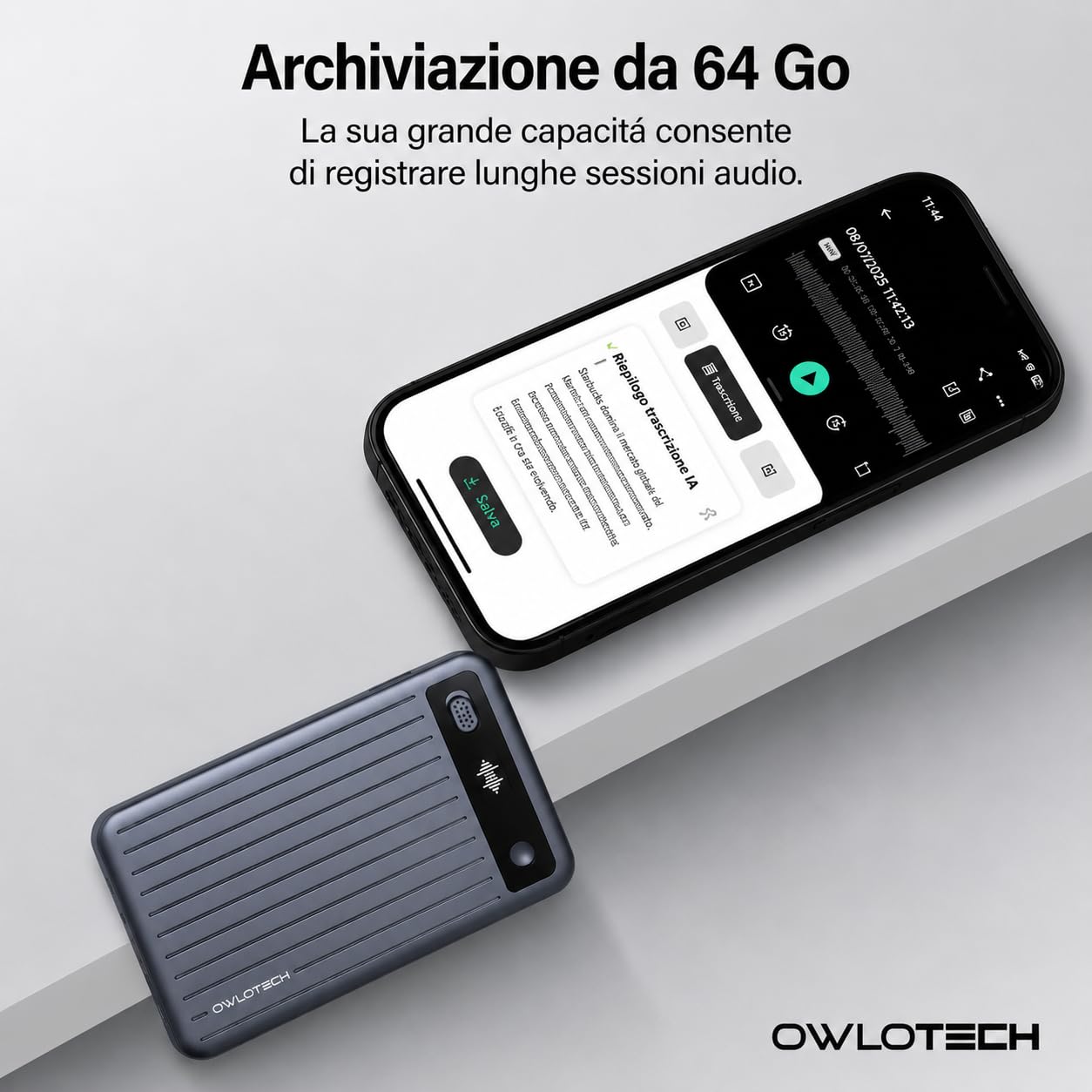 Magnus Grabadora IA 64GB, Transcripción y Resumen Automático, Traducción, Mapas Mentales, Grabadora de Voz Digital con App, 85h Autonomía, Bluetooth