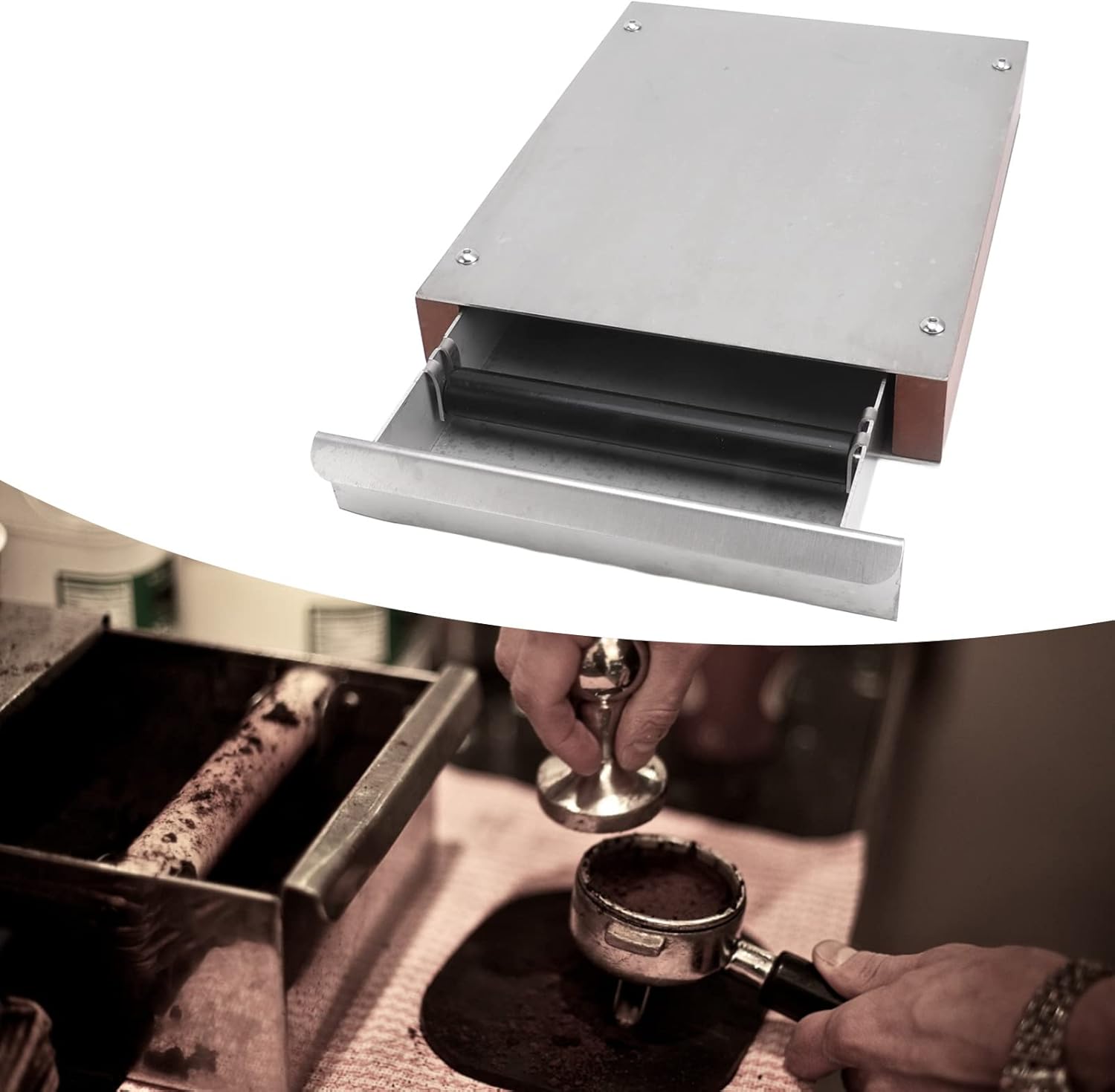 Coffee Knock Box Drawer Overweight Container Steel Coffee Machine Bin Stainless Household Dregs Bucket for Drawer Type Box (Stainless Steel Color)(Stainless Steel Color)
