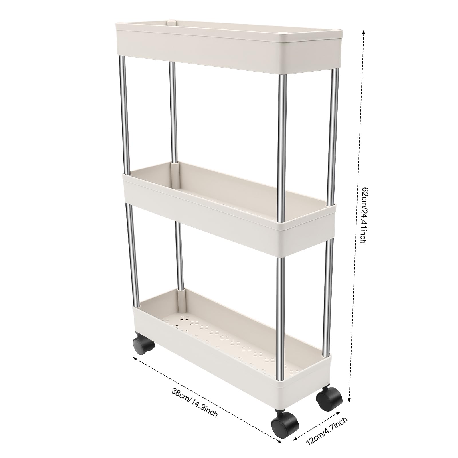 Carrello per nicchia da cucina a 3 livelli, con nicchia su ruote, per cucina, ufficio, bagno