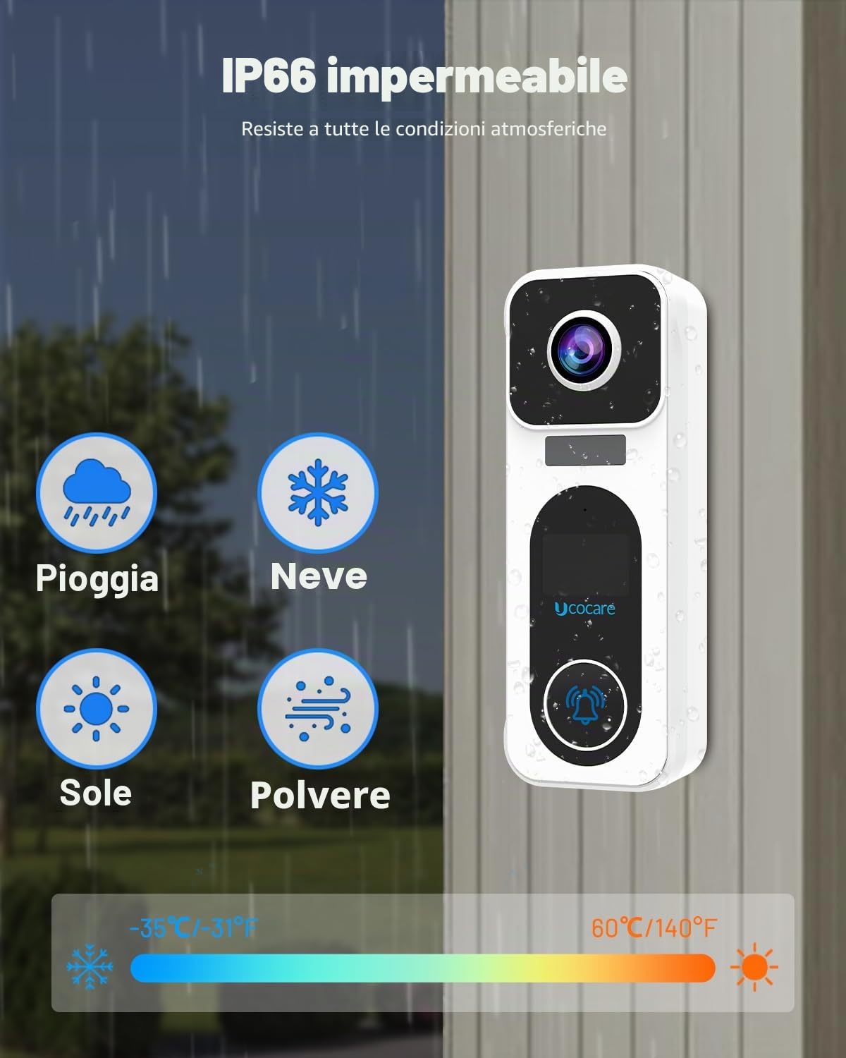 UCOCARE 4MP Citofono senza fili da Esterno, WiFi Campanello, Video Citofono con Telecamera, Scheda Memoria 32 GB Inclusa, Nessun Canone Mensile, Rilevamento Movimento, Visione Notturna, Videochiamata