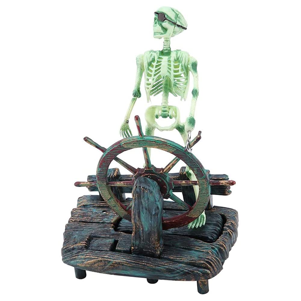 Ancllo Aquarium Hippocampus Pirate Captain Skeleton Decoration Fish Tank Landscape Aquarium Ornament