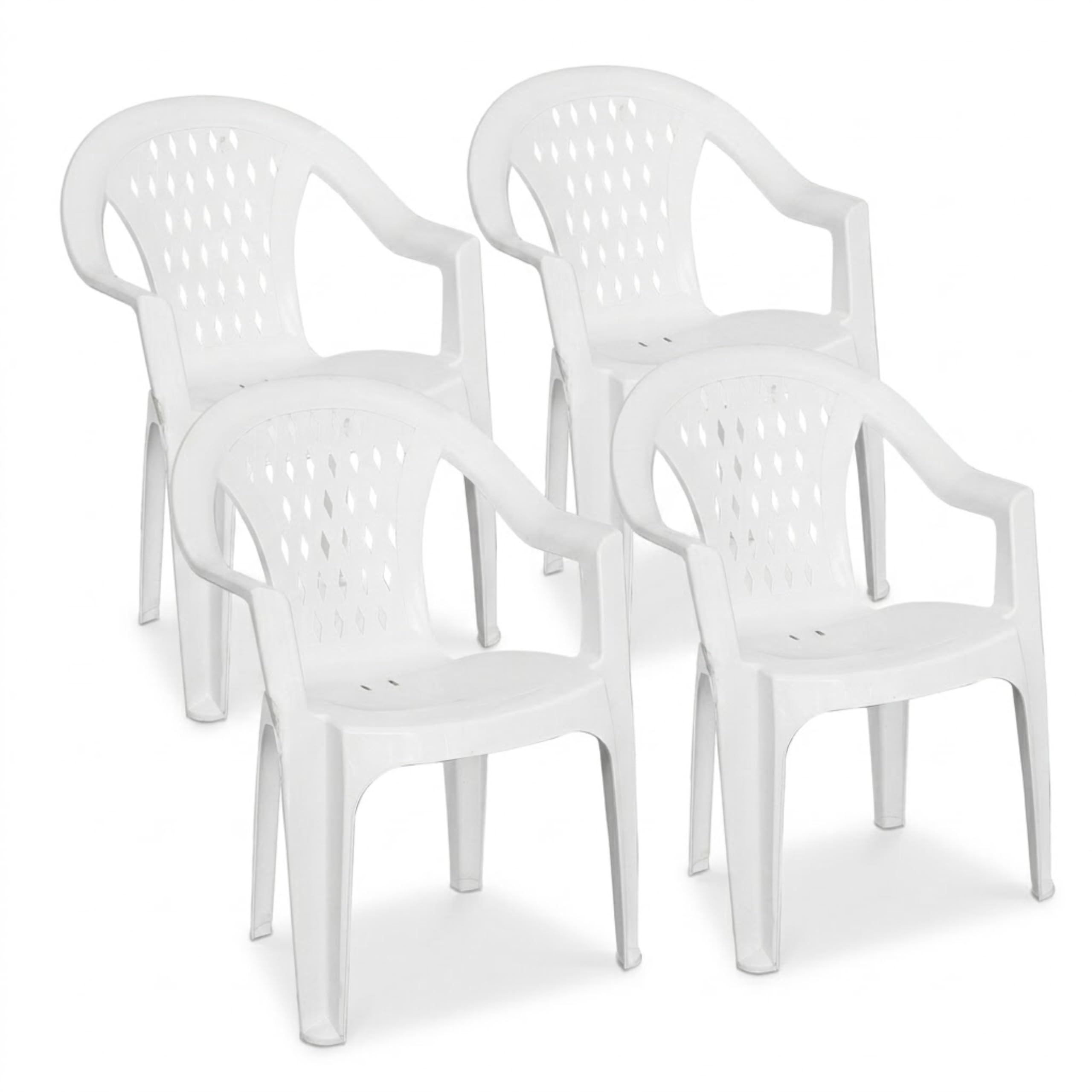Tomaino - Lot de 4 chaises de jardin empilables en plastique - Chaises d'extérieur résistantes et légères avec drainage, idéales pour terrasse balcon bar (4, blanc)