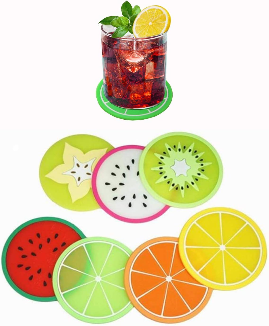 Set of 7 Cute Unique Fruit Coasters Funny Table Placemats