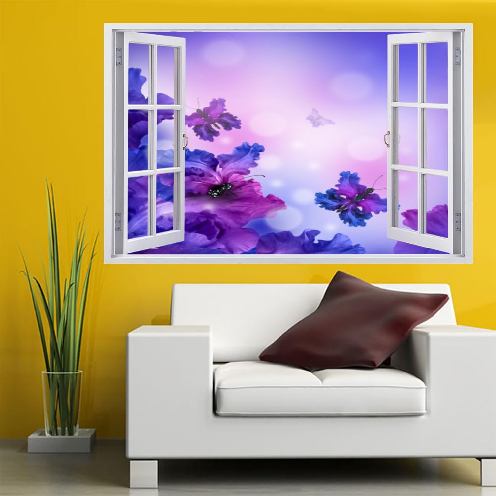 Vinilos Decorativos 3D Rotos Mariposa Tatuaje De Pared Vinilo Extraíble Decoración Del Hogar Púrpura Calcomanías Para Bebé Guardería Niña Niño Habitación Decoración De Pared 120x80cm