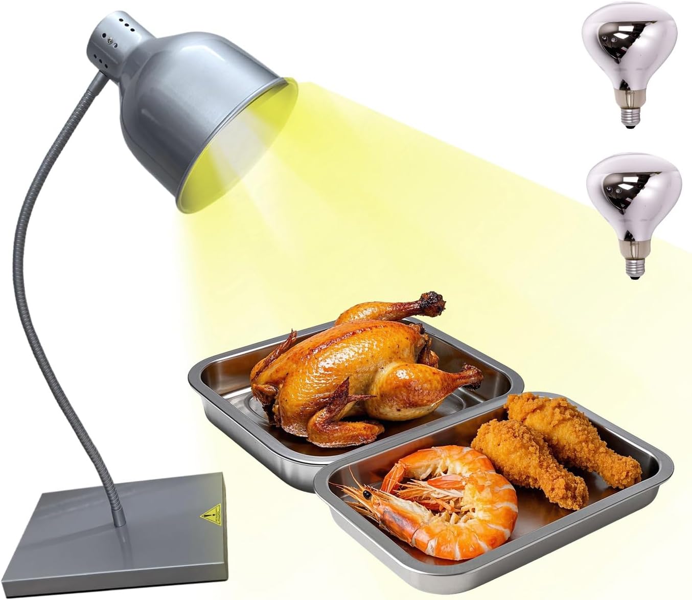 Food Heat Lamp Commercial Food Warmer Lamp, 275W Heat Lamp for Food Heating Catering Food Warming Lamp for Food Service Restaurant Buffet Kitchen (Single Head Silver)