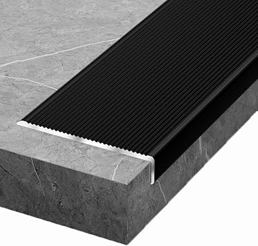 Aluminum Stair Edge Trim Stair Nosing 4in Wide, 36" 40" 48" 60" Stair Nose Molding L Shape Stair Steps Edge Trim, Anti-Slip Step Molding StripsBlack,L 140CM/55in