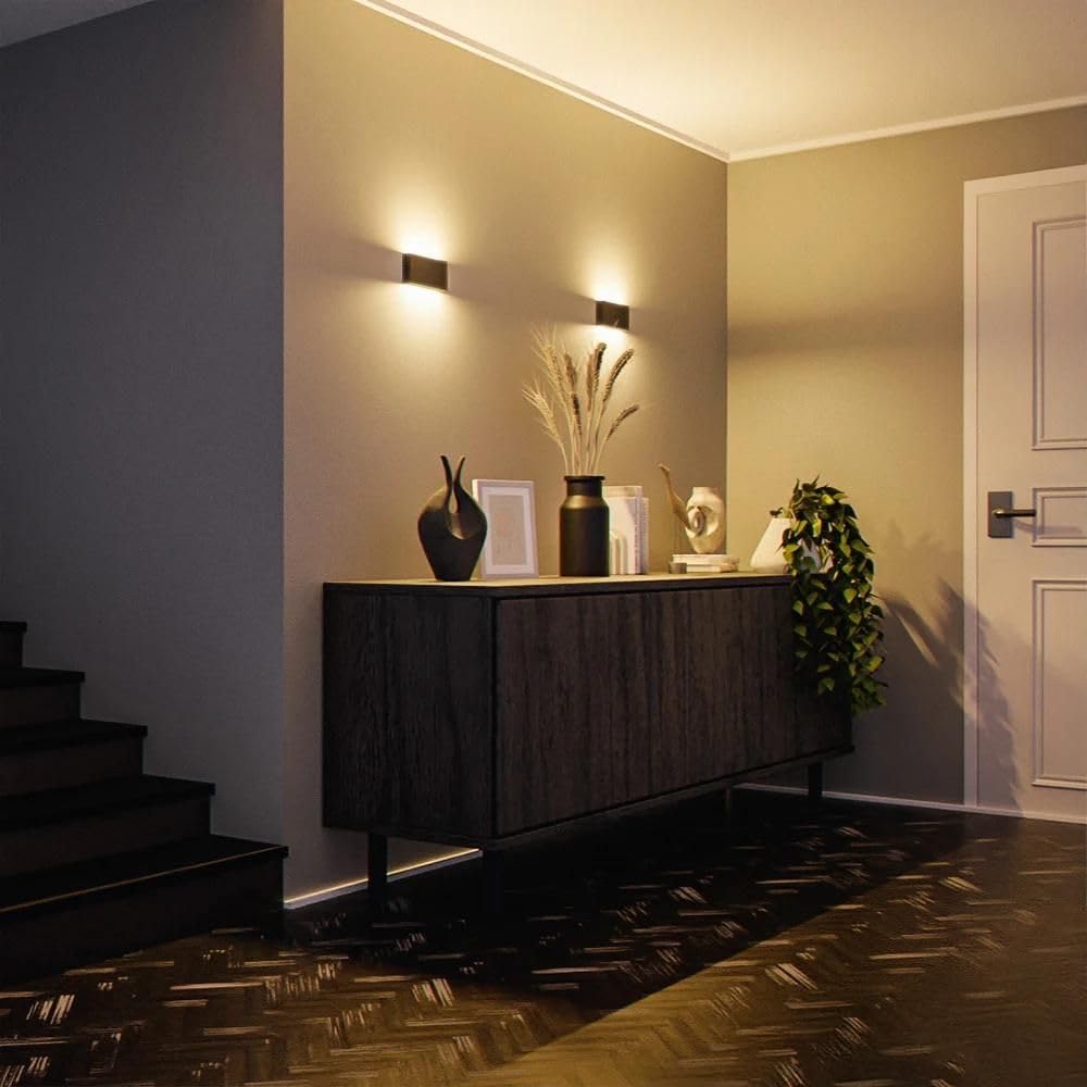 HOFTRONIC - Otis M - LED Wandleuchte Schwarz - Up und Down Modern - 10 Watt 630 Lumen - IP54 für innen, außen und bad - 2700K Warmweiß - Schwarz - Dimmbar - Außenleuchte - 175x90x33 mm