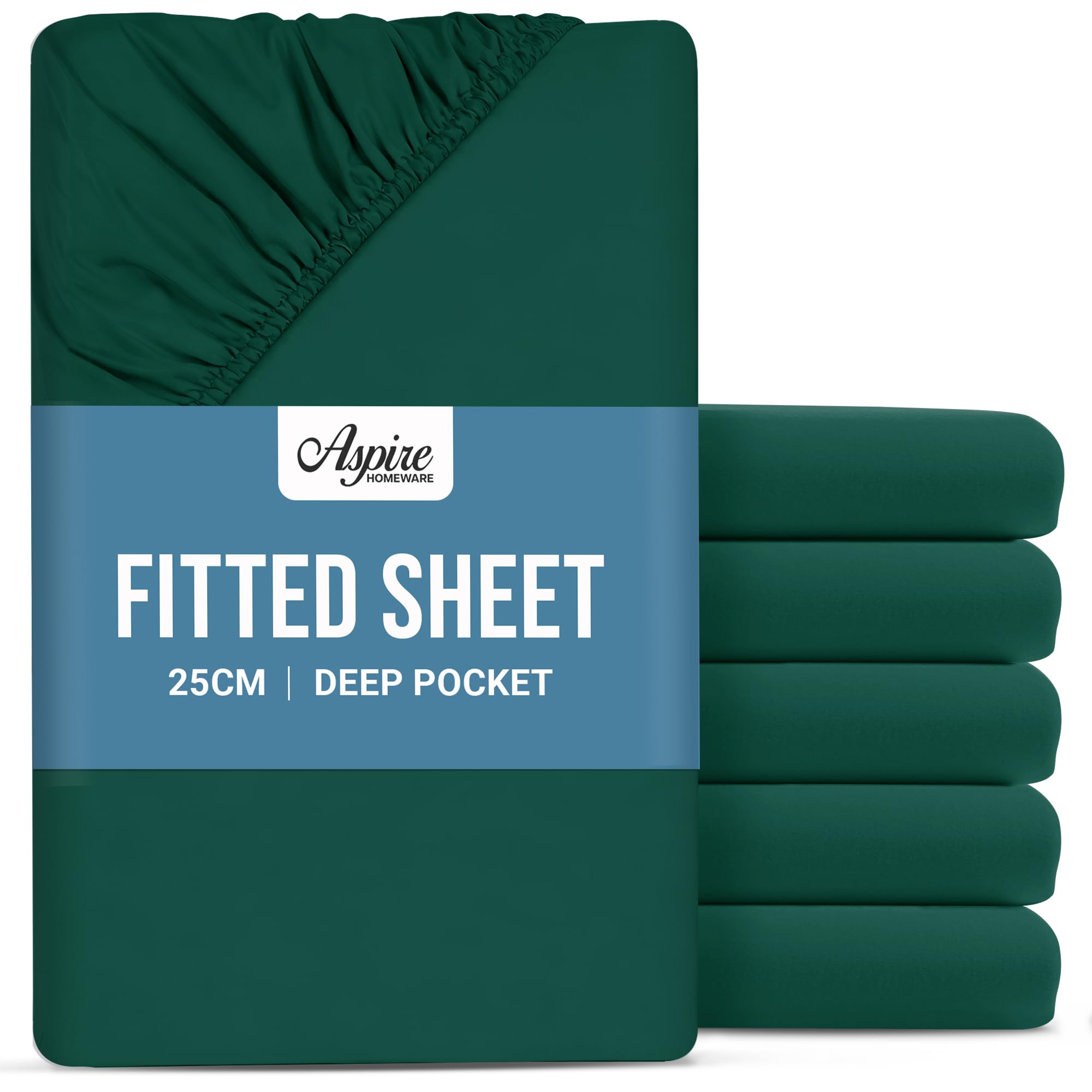 Aspire Homeware Double Fitted Sheet 6 Pack - 25 cm Deep Hotel Quality (Emerald) Bed Sheets - Soft & Breathable Fitted Bed Sheets Double - Anti-Wrinkle Easy Care Fitted Sheets — image 1