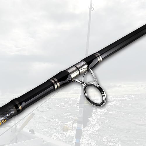 Miniatura 2 de Fiblink Caña giratoria de 3 piezas, caña de pescar giratoria pesada, caña de pescar portátil, caña giratoria de grafito (prueba de 30 a 50 libras)