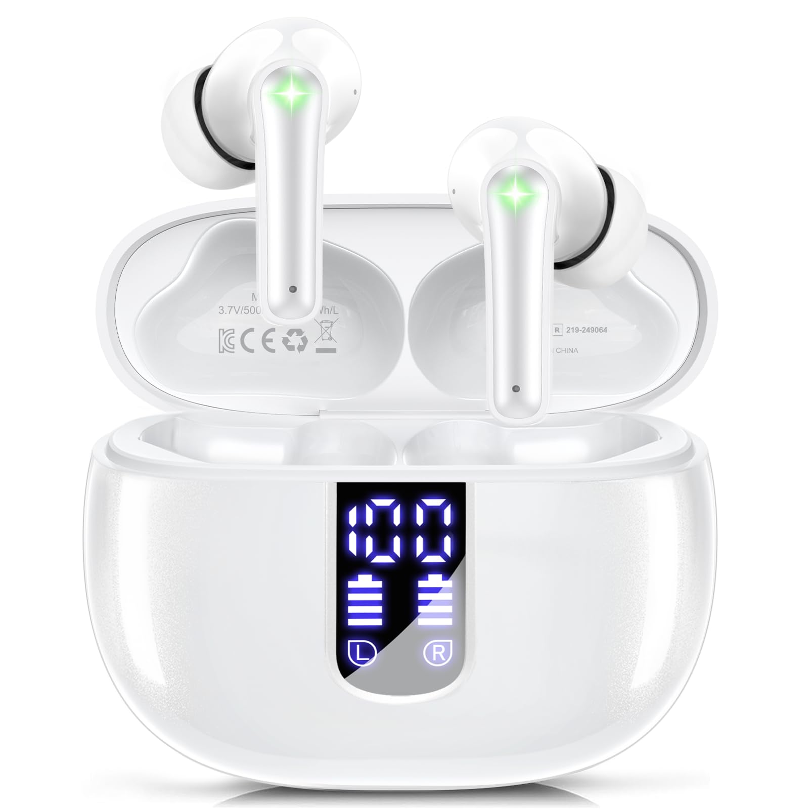 foxotin Ear Buds Wireless Earbuds - Bluetooth 5.3 Headphones (48H Playback) Built in Mic with LED Display Charging Case, IP7 Waterproof Earphone for