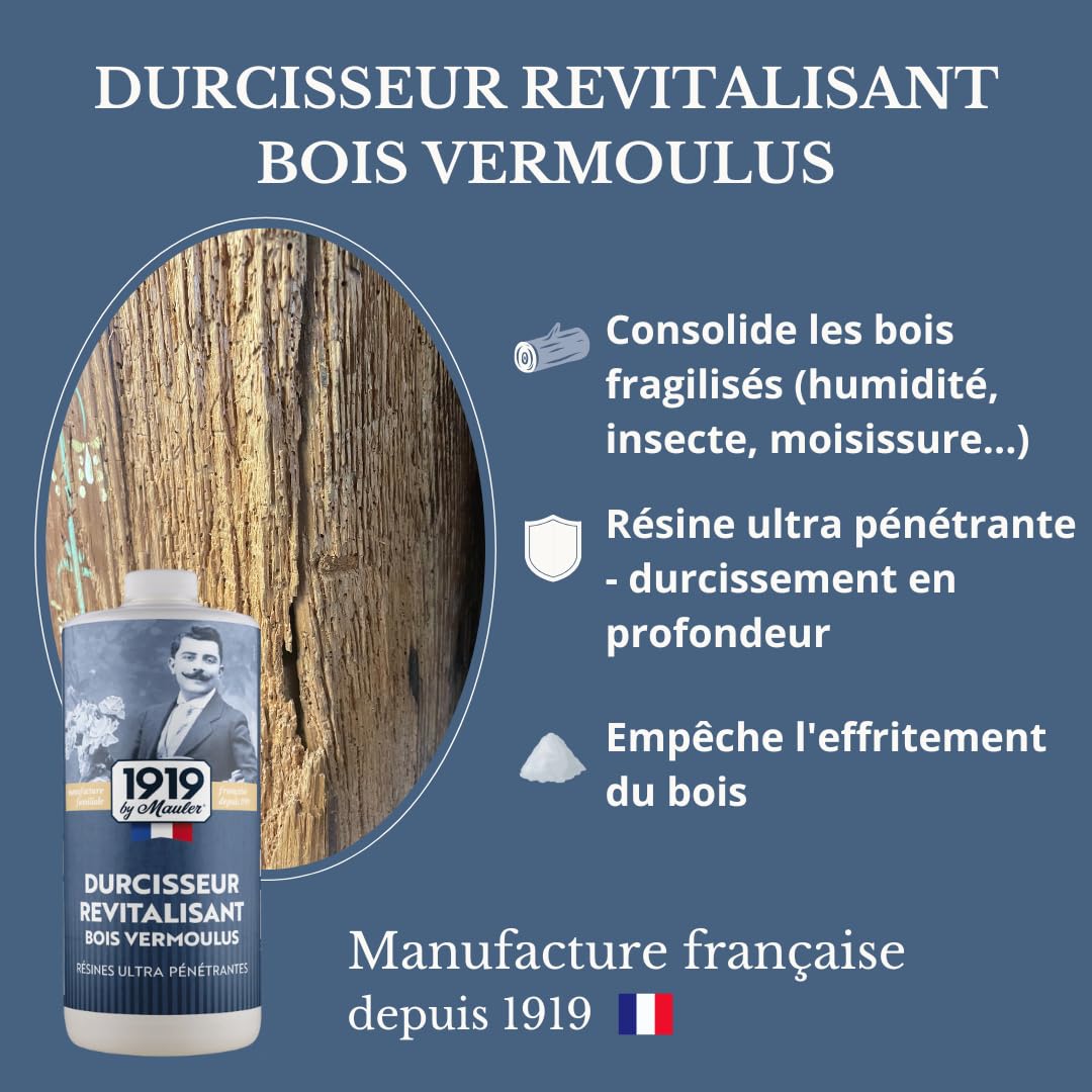 MAULER - Durcisseur bois vermoulu & pourri phase solvant - 0,5L - Solvant Ultra pénétrant - Redonne de la solidité aux bois attaqués et vétustes