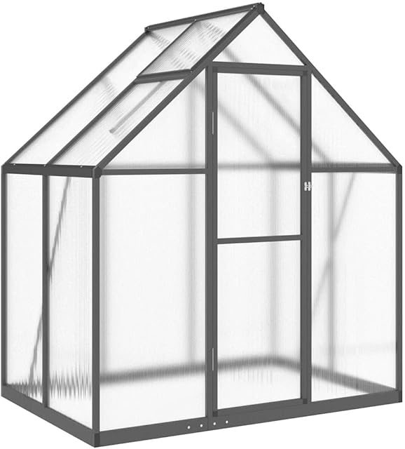 vidaXL vidaXL Gewächshaus mit Fundamentrahmen, Pflanzenhaus mit Dachrinnensystem Flügeltür, Treibhaus für Pflanzen, Frühbeet, Anthrazit Aluminimum — Gewächshäuser