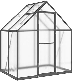 vidaXL Gewächshaus mit Fundamentrahmen, Pflanzenhaus mit Dachrinnensystem Flügeltür, Treibhaus für Pflanzen, Frühbeet, Anthrazit Aluminimum