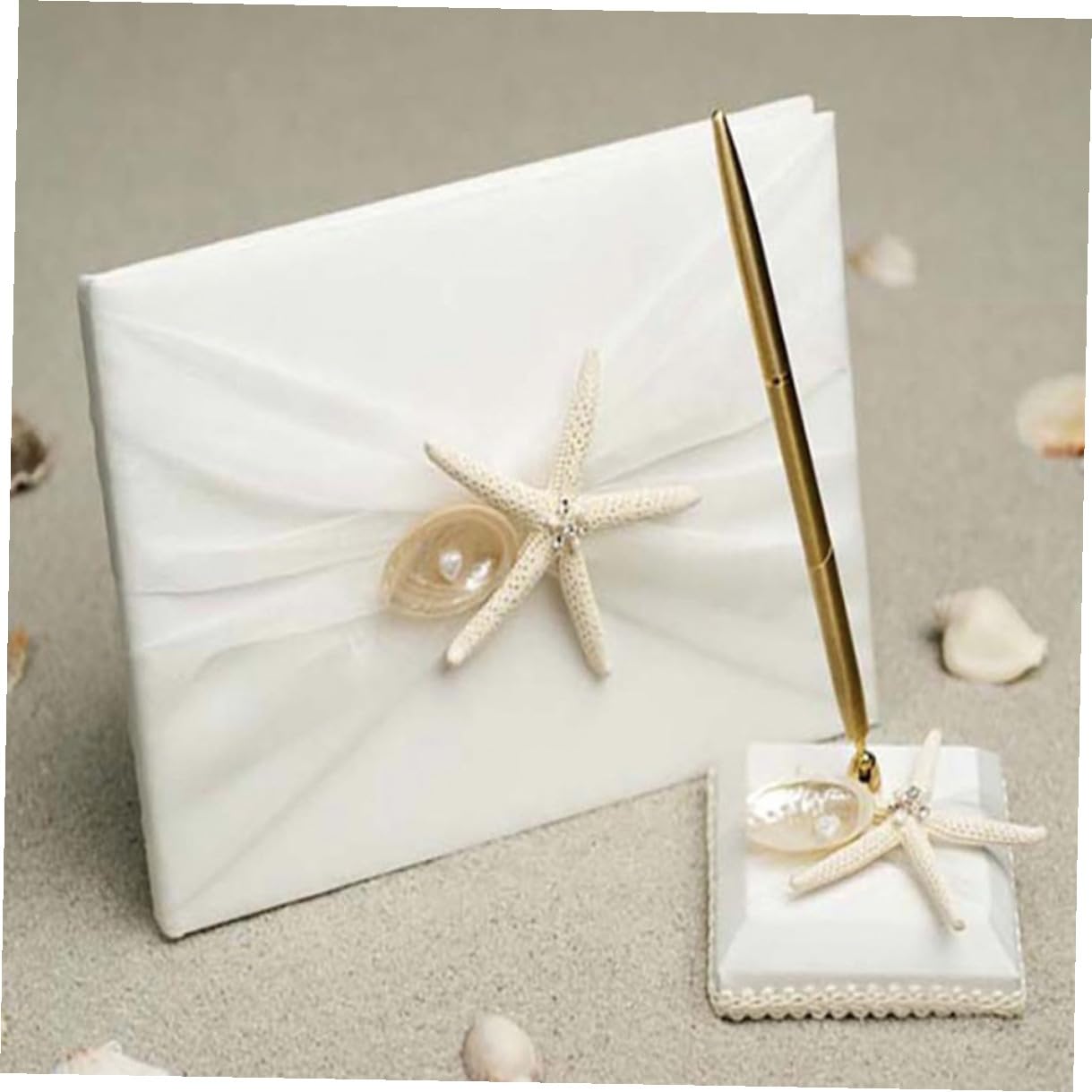 Gadpiparty Quaderno degli Ospiti con Funzione Registrazione Presenze e Messaggi Stile Spiaggia Bianco Elegante per Cerimonia di Fidanzamento e Matrimonio