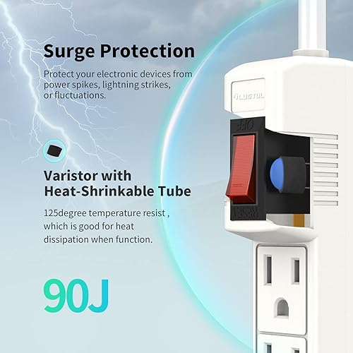 Miniatura 4 de Paquete de 2 protectores de sobretensiones con 6 tomas de corriente y cable de extensión de 2 pies, 1875 W15 A, 90 julios, protección contra