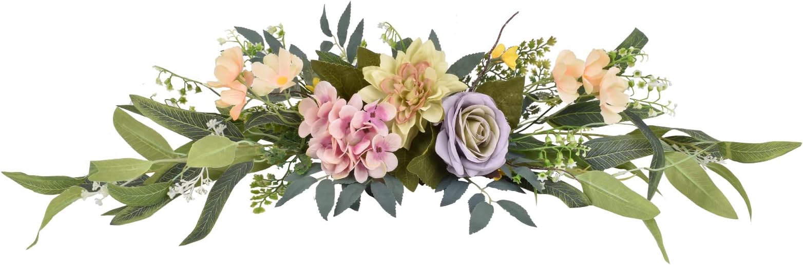 Artificial Swag Hydrangea Flower 28 Inch, Pink Spring Decorative Swags with Eucalyptus Leaves for Home Room Front Door Wedding Arch Garden Party Tabletop Wall Decor